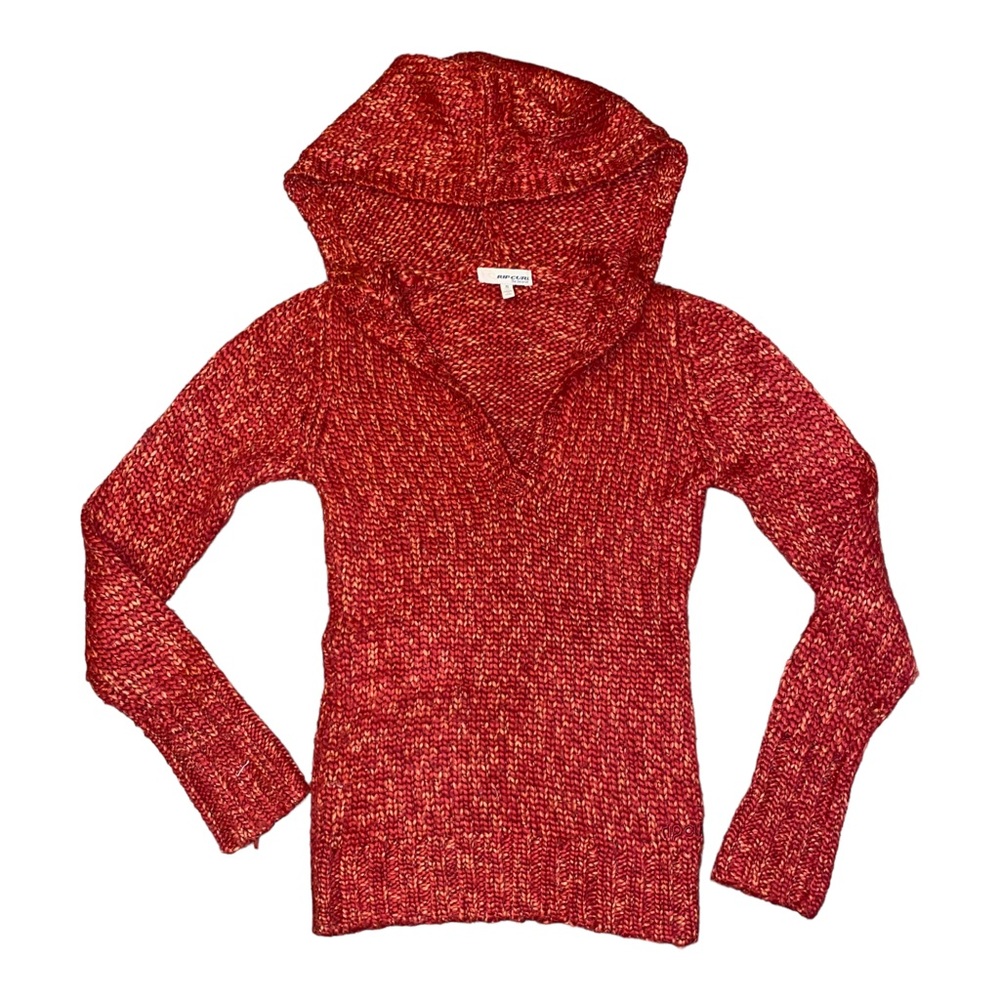 Red Rip Curl Knitted Sweater With hood - Y2K surfer girl - V neck